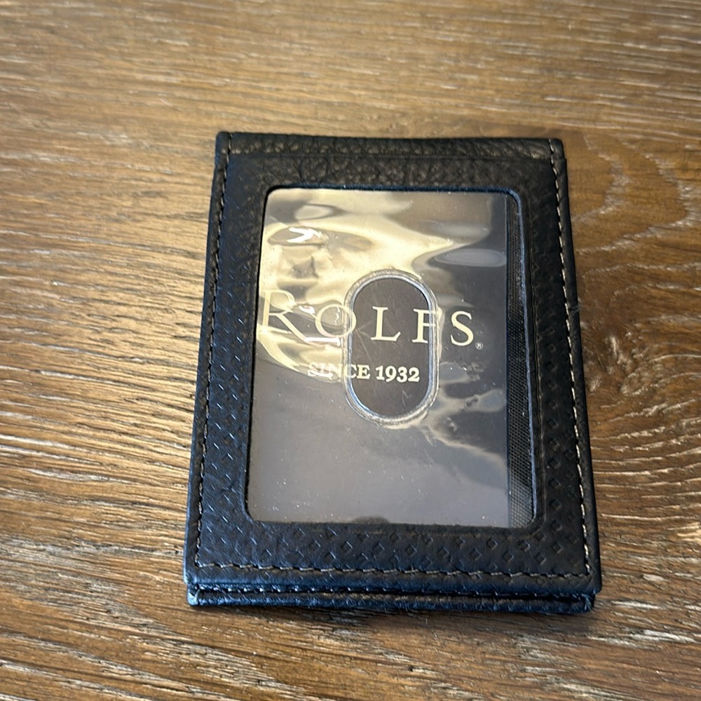 Men’s ROLFS BLACK LEATHER CREDIT CARD WALLET/MONEY CLIP NEW NEVER USED